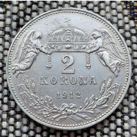 Венгрия (Австро-Венгрия) 2 кроны 1912 года, UNC. Ангелы. Корона. Серебро! Сторгуй за свою цену, предложи обмен!