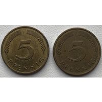 Германия 5 пфеннигов 1990 г. F. Цена за 1 шт.