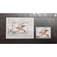 Корея. 1992 год. Фауна. Птицы. Орлы. Блок и 1 марка (385)