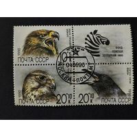 1990 СССР. Птицы. Почтово-благотворительный выпуск в фонд помощи зоопаркам. Полная серия. Квартблок