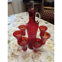 Набор фужеров 6 шт.с графином красный рубиновый хрусталь