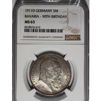 3 марки 1911 Луитпольд Баварский ms 63 NGC