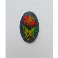 Лаковая миниатюра. Вставка. Брошь. Лак. Ручная роспись. 4 см х 2,5 см.