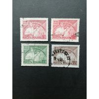 Польша 1949 Полная серия марок "Объединительный съезд крестьянского движения" (гашение без клея) Mi.539-542 каталог 2.00 евро