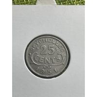 Сейшельские Острова 25 центов 1951 г ( редкая )