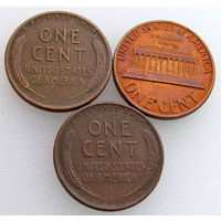 США, 3 монеты 1 цент 1944S, 1944D (Пшеничный цент) и 1982 (Мемориал Линкольна), состояние XF