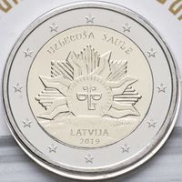 2 евро 2019 Латвия Восходящее Солнце UNC из ролла