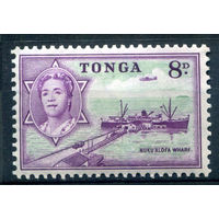 Британский протекторат - Королевство Тонга - 1953г. - ландшафты, корабль, порт королева Салоте Тупоу III, 8 P - 1 марка - MLH [Mi 108]. #4-B5-106-A-1