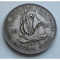 Восточные Карибы 25 центов, 1955.  5-8-4