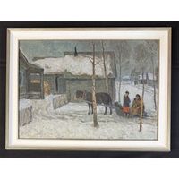 Козловский А.С "Разговор",1985г. Картон, масло. Размер с рамой 60х80 см.