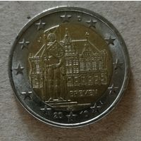 Германия 2 евро, 2010 г., Городская ратуша и Роланд, Бремен, "J" Гамбург, KM# 285