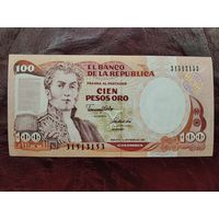 100 песо оро Колумбия 1991 г.