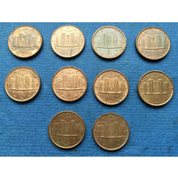 Италия 1 евроцент 2005, 2007, 2008, 2009, 2012, 2013, 2014, 2015, 2016, 2017