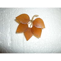 С Рубля! Янтарная Брошь Веточка Пятилистник СССР 70-ые