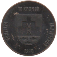 Коммуна Веллинге. Швеция. 10 крон 1978. Локальная валюта. Законное платёжное средство. 35 мм. Тираж 1500 шт