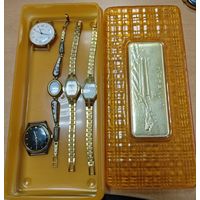 Лот. Часы луч желтые в винтажной шкатулке, Горький