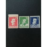 Польша 1944 Полная серия марок "Польские полководцы и борцы за свободу" (чистые*, марка номиналом 50gr внизу имеет перегиб) Mi.380С-382С каталог 220.00 евро