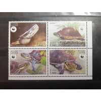 Лаос. 2004 год. Фауна. Черепахи. Блок (сцепка 4 марки) (128)