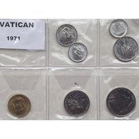 Ватикан 1, 2, 5, 10, 20, 50, 100 лир 1971 г. Годовой набор 7 монет без серебра