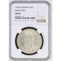 Германия. Рейланд. 5 марок 1925г D. слаб NGC MS64.