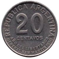РЕСПУБЛИКА АРГЕНТИНА. 20 СЕНТАВО 1950. 100-я годовщина смерти Х. Сан-Мартина
