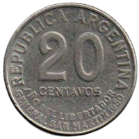 РЕСПУБЛИКА АРГЕНТИНА. 20 СЕНТАВО 1950. 100-я годовщина смерти Х. Сан-Мартина