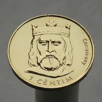 Андорра  1 сантим 2002 Карл Великий Жёлтое покрытие