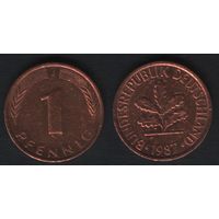Германия km105 (ФРГ) 1 пфенниг 1987 год (J) (_3