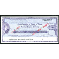 Дорожный чек Образец 200 франков Банк Societe Francaise Франция