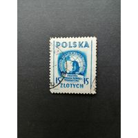 Польша 1948 Марка "Международная конференция молодежи в Варшаве" (гашение без клея с наклейкой) Mi.501 каталог 0.50 евро