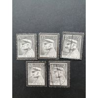 Польша 1935 Полная серия марок "Траурный выпуск по случаю смерти маршала Юзефа Пилсудского" (гашение без клея с наклейками) Mi.294-298 каталог 10.00 евро
