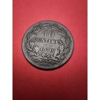 10 сантимов 1870 Люксембург, Виллем III. Медь. Нечастая монета в хорошем сохране.(1)