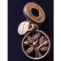 Подвеска для браслета Пандора. Серебро 925, золото 14карат, циркон.