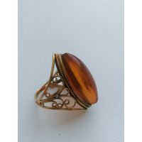 Кольцо, янтарь, позолота, торги с Рубля