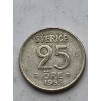 25 эре 1953 года Швеция. Серебро 400. Монета не чищена. 45217