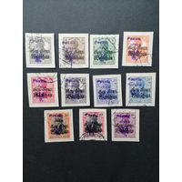 Польша 1918 Марки с надпечаткой "Poczta Polska Brzeziny" на вырезках с марками Германии 1914/1918 годов выпуска оккупационной дирекции в Варшаве Mi.6-10,12-16 (гашение BRZEZINY) каталог 20.00 евро