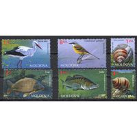 Молдова 2014. Фауна водоёмов. Птицы, рыбы, улитки. 6 марок (528)