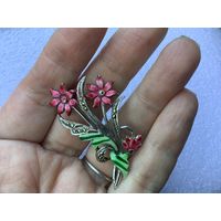 Брошь Цветы эмаль марказиты в стиле Exquisite Англия 50-е