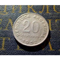 20 сентаво 1952 Аргентина Гурт рубчатый не магнитная #01