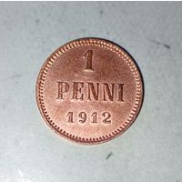 1 пенни 1912 года Финляндия. Император Николай 2. Красивая монета!