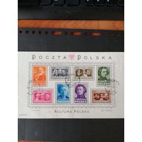 Польша 1948 Блок MI.10 с марками "Выдающиеся деятели культуры и науки Польши" (гашение без клея, есть след от гашения, и складки от снятия с конверта ) Mi.486ABCDEFGH каталог 400.00 евро