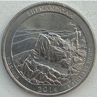 США 25 центов (квотер) 2014 г. P. Национальный парк Шенандоа. Штат Виргиния