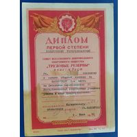 Спортивный диплом 3-й степени. Трудовые резервы Белорусская ССР. 1960 г.