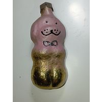 Ёлочная игрушка  - Собачка  . СССР  . Стекло .