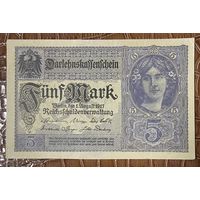 Банкнота 5 марок 1917 год. Германская империя. НЕ БЫЛА В ОБОРОТЕ.