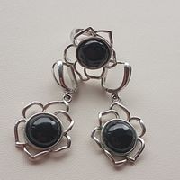Комплект серебро черный агат