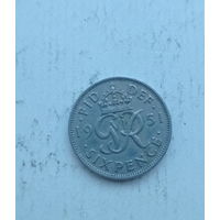 Великобритания 6 пенсов 1951 год без надписи IND: IMP: