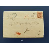 Конверт. Мальта. Италия. 1865г. Марка Великобритании за рубежом. Антонио Бузуттил.  Историческое цельное письмо с полной почтовой историей и оригинальным коммерческим текстом. Экспертные пометки.
