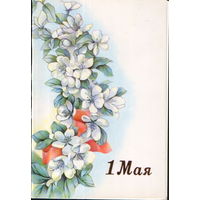 Чистая двойная открытка из сувенирного комплекта 1988г. "1 Мая. Яблоневый цвет" худ. И. Артемова