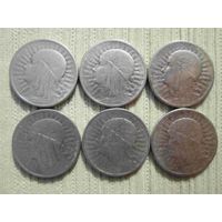 6 монет по злотых 1933-34 года